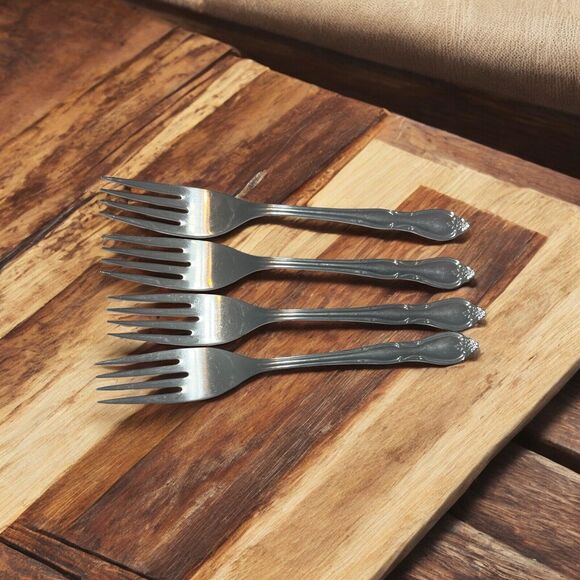 4 X Oneida silver WM Montclair OHSMONTC Dinner Forks Floral Tip Stainless - Picture 2 of 10